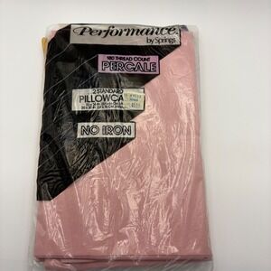Performance by Springs Pink Percale Pillowcase Set 2 Standard 180 TC No Iron USA